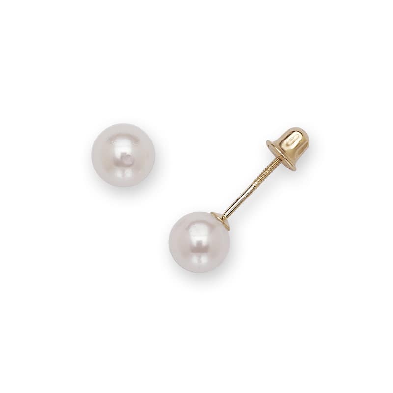 Curata 14k Yellow Gold 4mm Round Freshwater Cultured Pearl Stud Screw-back Earrings - White - White - 3.5-4 MM - Yellow - White