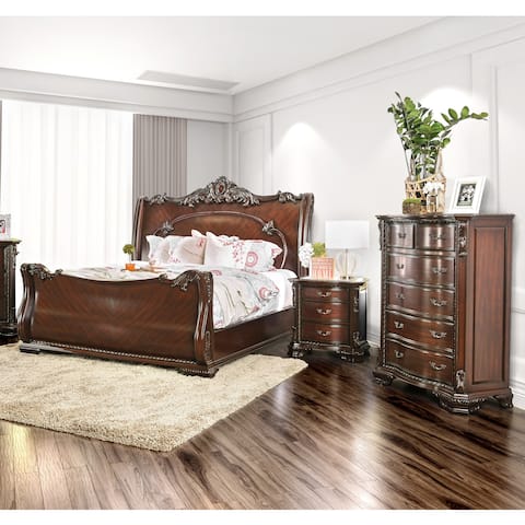 Cherry Finish Wood Bedroom Sets Online At Our Best Traditional Brown Cherry Baroque 3 Piece Bedroom Set