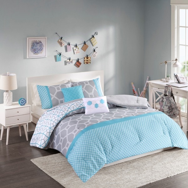 Intelligent Design Zara Blue and Grey Geometric 5-piece Comforter Set