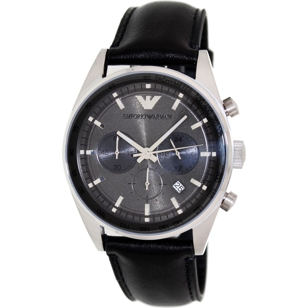 Shop Emporio Armani Men's Sportivo AR5994 Black Leather Analog Quartz ...