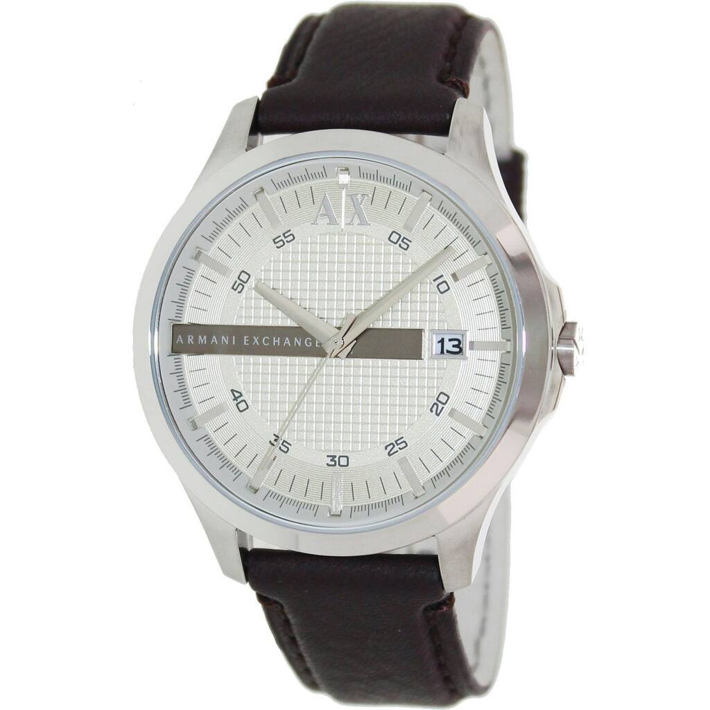 Armani Exchange Men's AX2100 Brown Leather Quartz Watch with Silvertone Dial