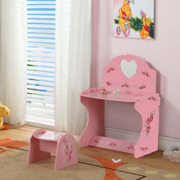 and B Furniture Childrens Pink Floral Wood Desk with Stool