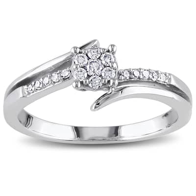 Miadora 10k White Gold 1/5ct TDW Diamond Cluster Promise Ring