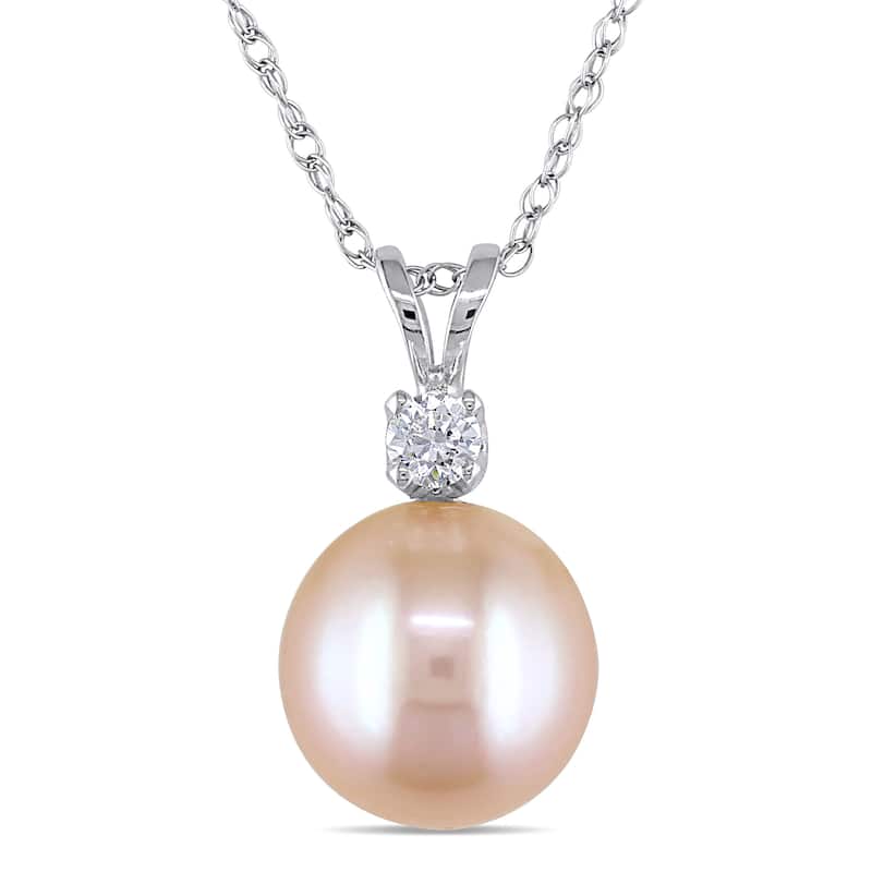 Miadora 14k White Gold Cultured Pearl and Created White Sapphire Necklace (9-9.5 mm)