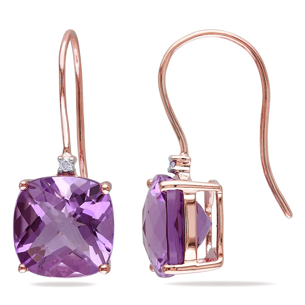 Miadora 10k Rose Gold Amethyst and Diamond Accent Drop Earrings