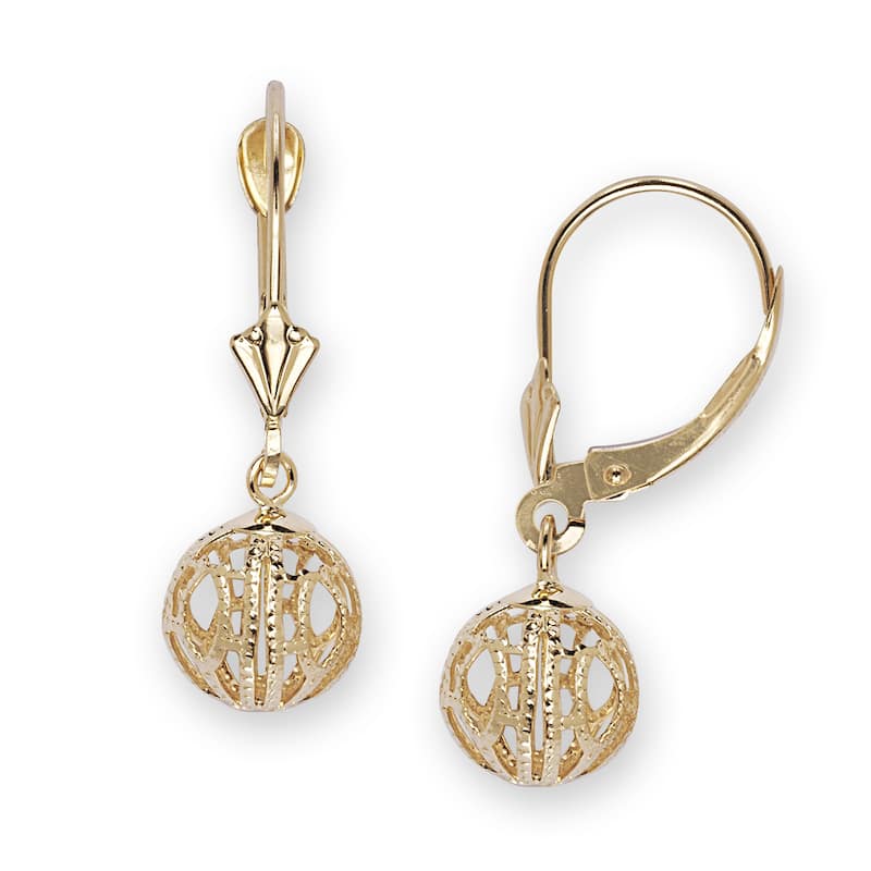 Curata 14k Yellow Gold 26x9mm Large Ornate Ball Lever Back Earrings - Yellow