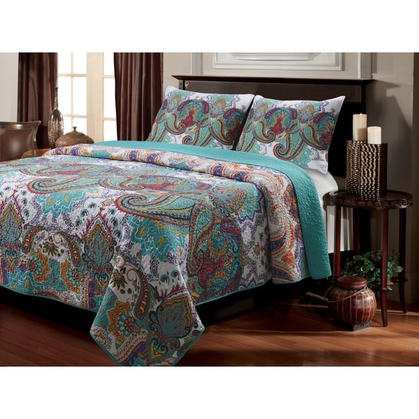 Greenland Home Fashions Nirvana Paisley Cotton 3 piece Quilt Set