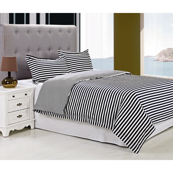 Superior KeyStone Stripe 300 Thread Count Cotton Duvet Cover Set
