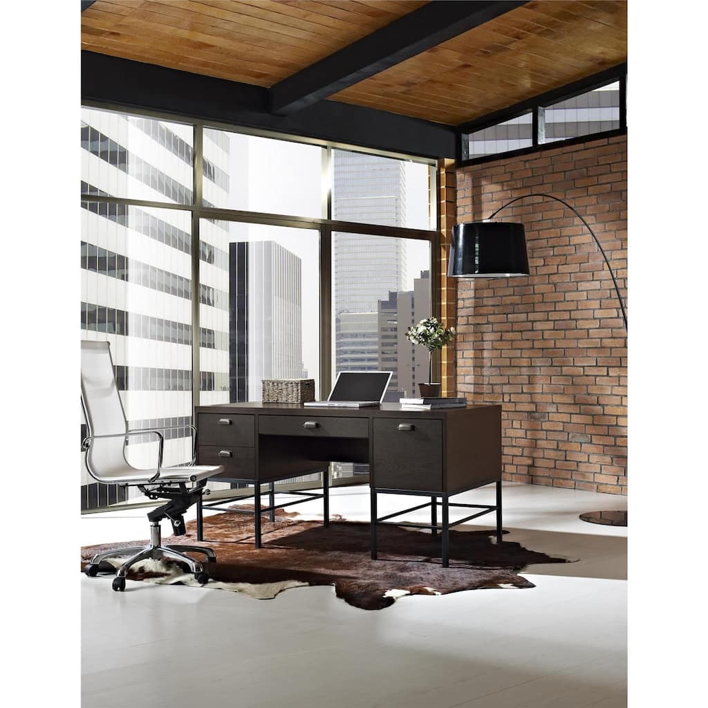 Ameriwood Home Manhattan Chocolate Oak Double Pedestal Desk