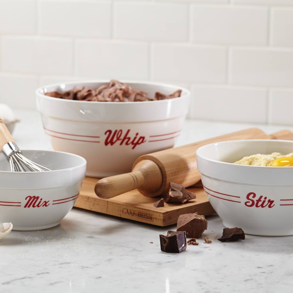 Cake Boss Countertop Accessories 3-piece Bistro Pattern Melamine Mixing Bowl Set
