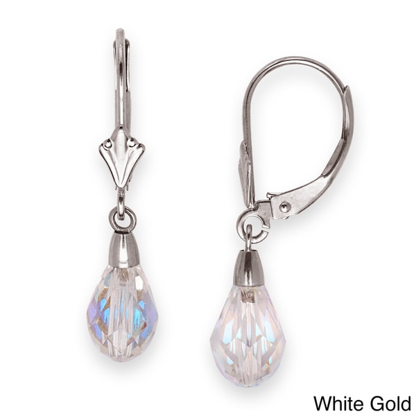 Shop Solid 14k White Gold Briolette Crystal Leverback Dangle Earrings - On Sale - Free Shipping ...