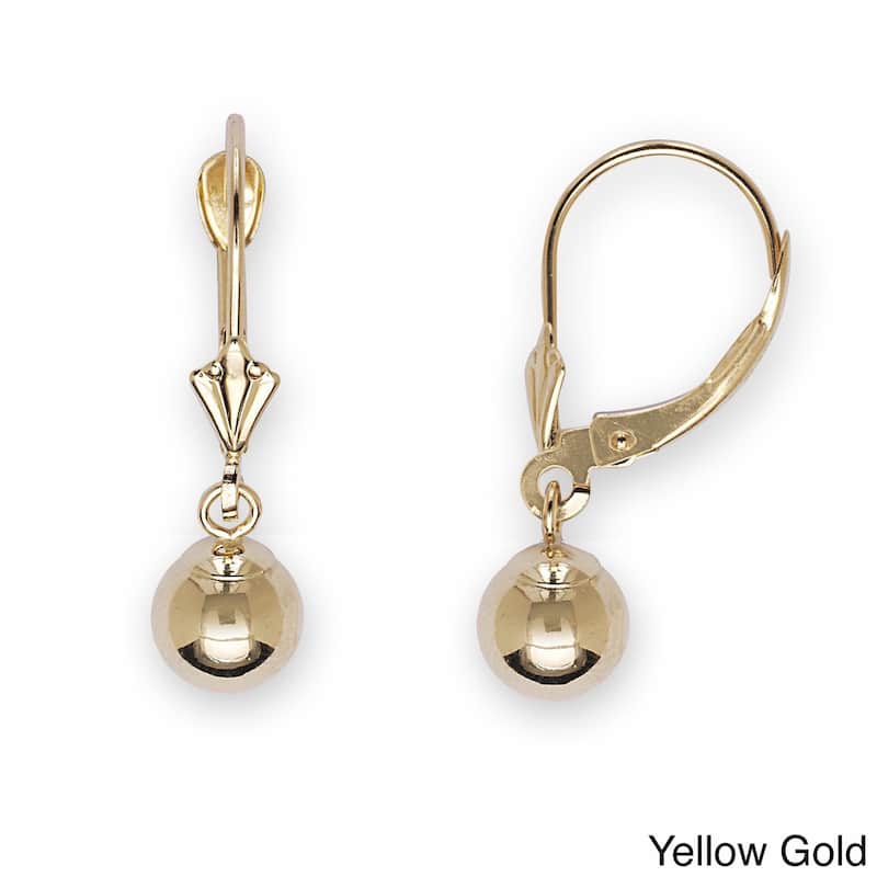 Curata 14k Yellow or White Gold 6 mm Ball Drop Lever Back Dangle Earrings - Yellow