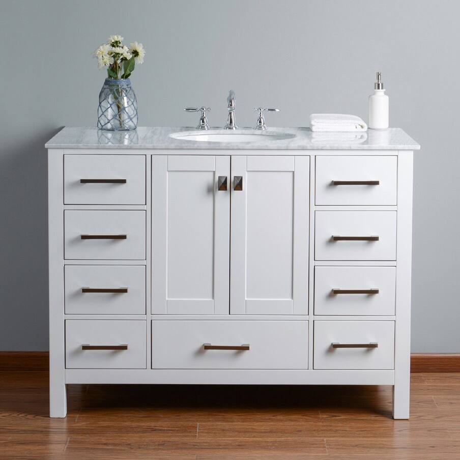 Malibu Pure White Single Sink 48-inch Bathroom Vanity with Carrara Marble Top