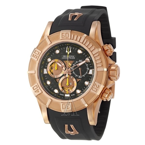 Bulova Accutron Mens 64A101 Rose Goldtone Chronograph Swiss Skeleton