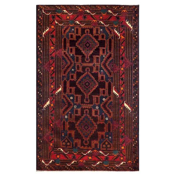 Handmade Herat Oriental Afghan 1960s Semi-antique Tribal Balouchi Wool Rug (Afghanistan) - 3'9 x 6'1