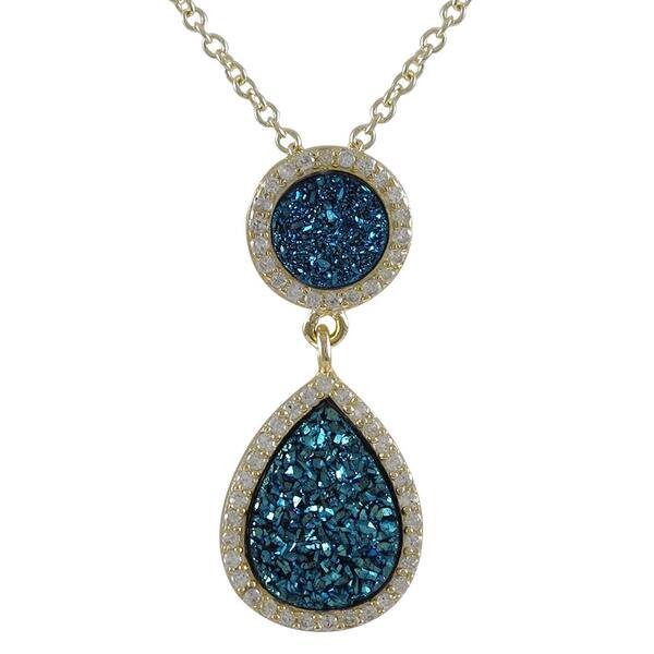 Blue Drusy Quartz Sterling Silver Pendant 10 x 8mm