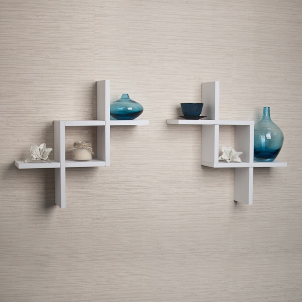 Set of 2 Reversed Criss Cross White Shelves