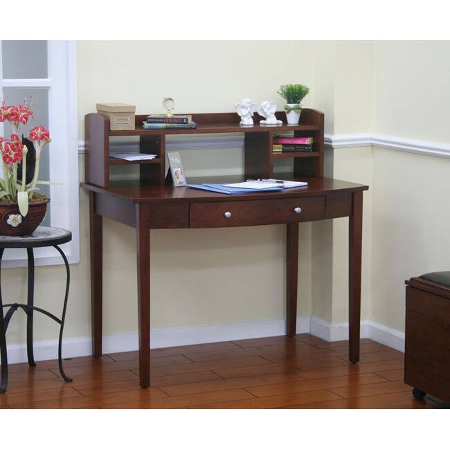 Walnut Finish Wood Desk with Hutch