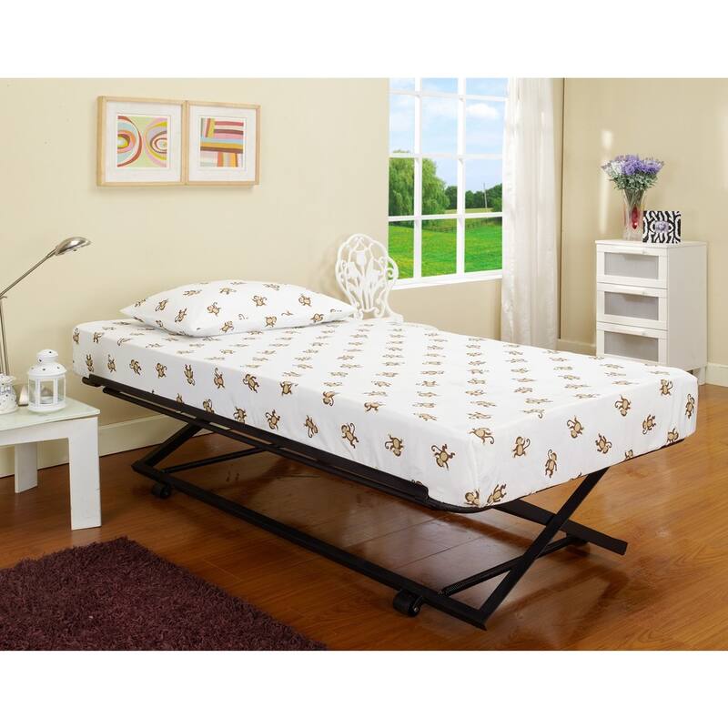 Roll-out Pop-up Steel Trundle Twin Bed - Black - Twin