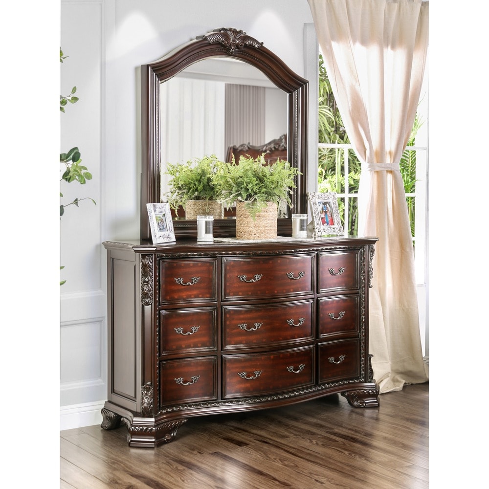 Furniture Of America Luxury Brown Cherry Baroque Style 4 Piece Bedroom Set King Bedroom Furniture Bedroom Sets