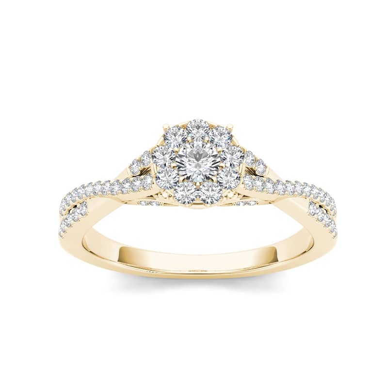 De Couer IGI Certified 10k Gold 1/2ct TDW Diamond Halo Engagement Ring - 6 - Yellow