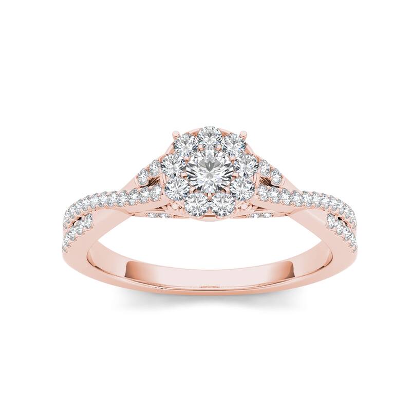 De Couer IGI Certified 10k Gold 1/2ct TDW Diamond Halo Engagement Ring - 6 - Rose