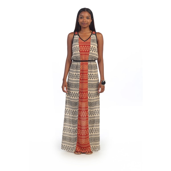 Hadari Womens Red Tribal Print Maxi Dress