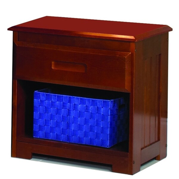 Solid Pine Merlot Wood 1-drawer Night Stand with Unique Framed Detail Sides and Beveled Top