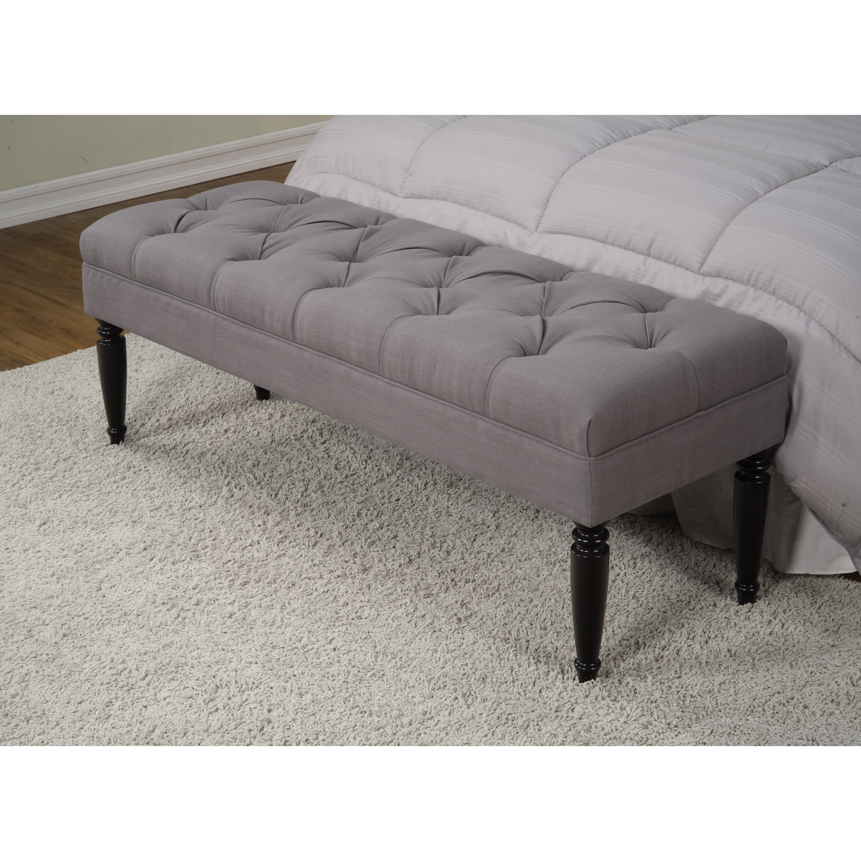 Claudia Diamond Wale Grey Tufted Bench Overstock 9249298