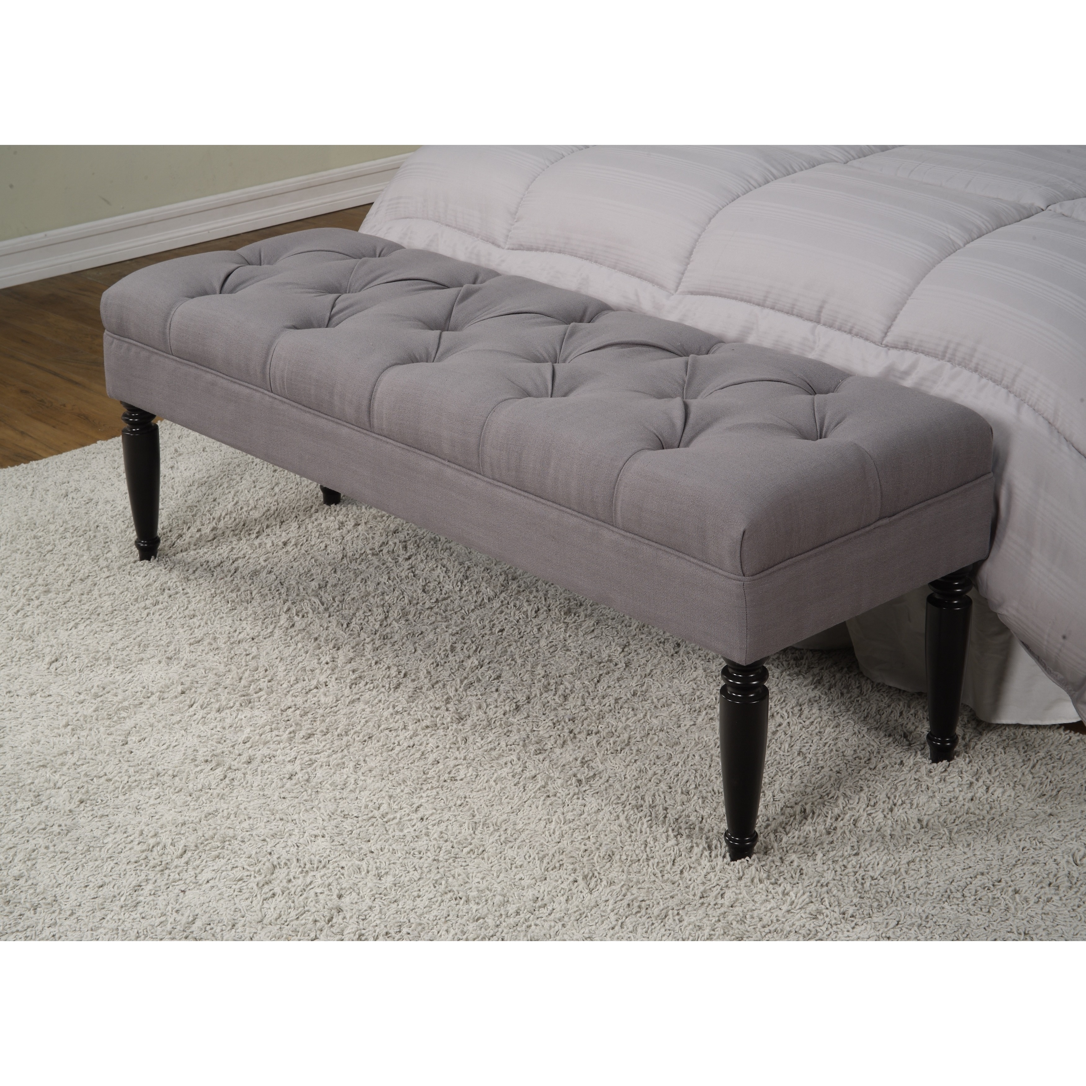 Claudia Diamond Wale Grey Tufted Bench