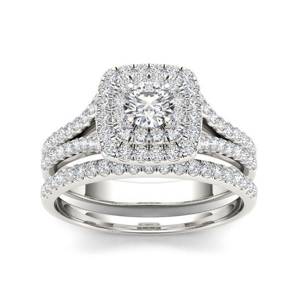 De Couer 10k White Gold 1ct TDW Diamond Double Halo Engagement Ring (H