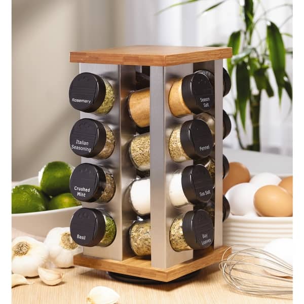 Kamenstein Warner Stainless Steel and Bamboo 16-jar Spice Rack