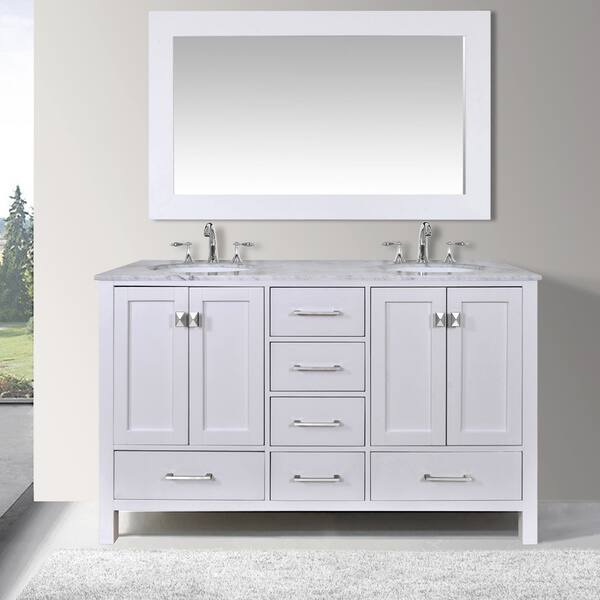 Shop 60 Inch Malibu Pure White Double Sink Bathroom Vanity Cabinet