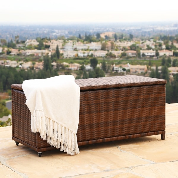 Abbyson Palermo Outdoor Brown Wicker Storage Ottoman - 21" x 20" x 48"