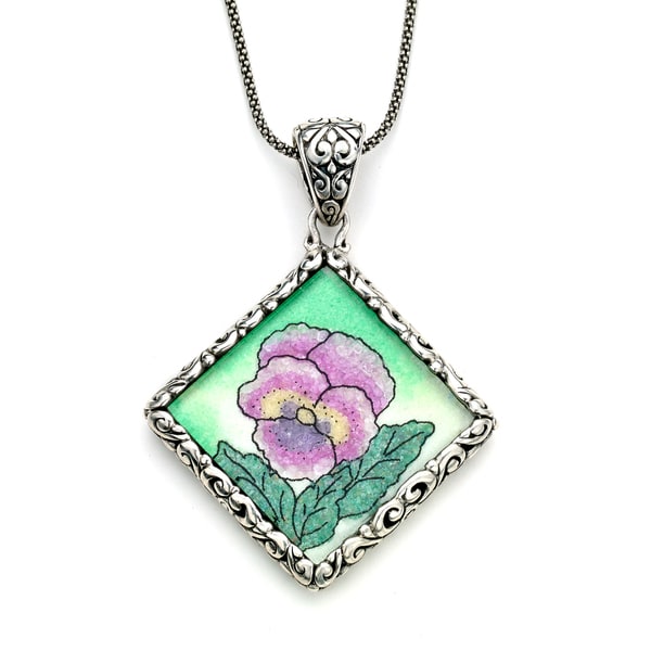 Micromosaic by Samuel B. Sterling Silver Crushed Multi Gemstone Floral