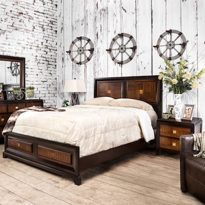 Jupa Transitional Walnut Wood 2-Piece Panel Bedroom Set by Furniture of America