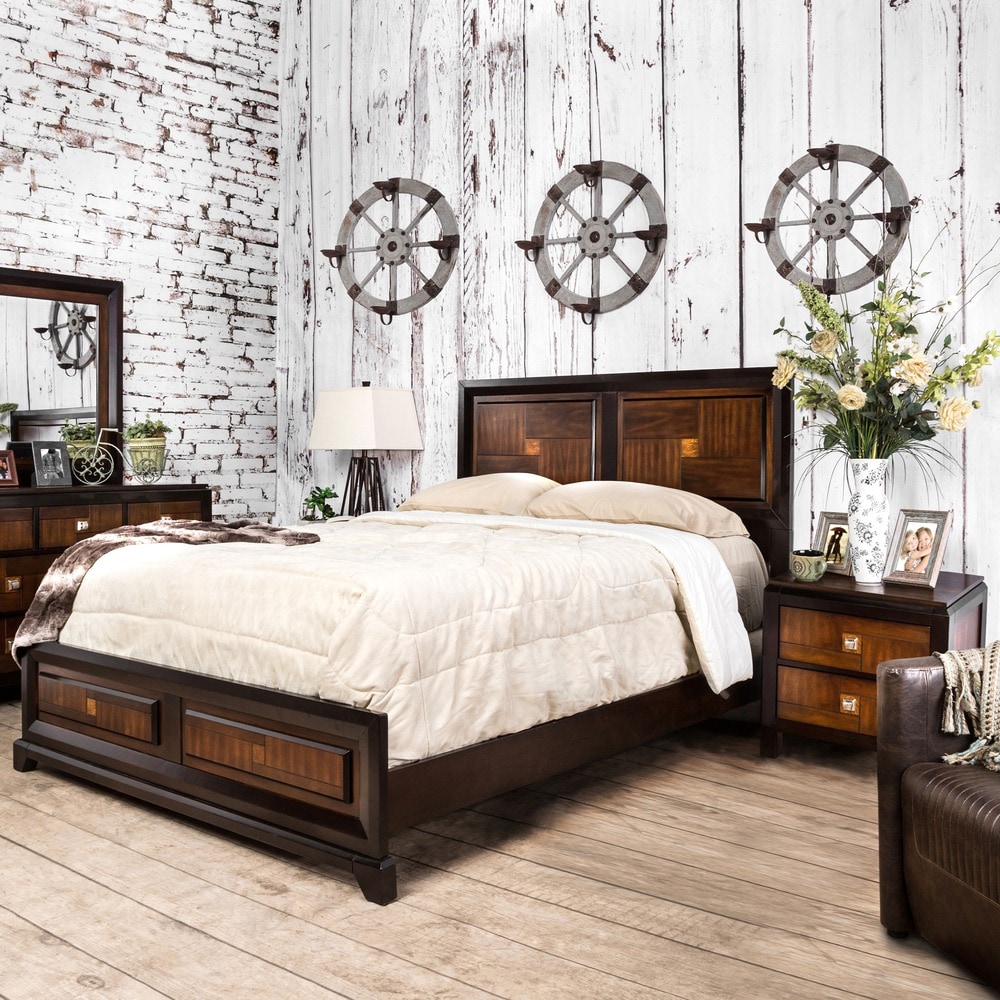 Furniture of America Jupa Transitional Walnut Wood 2-Piece Panel Bedroom Set