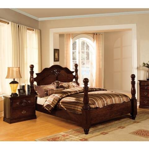 Furniture of America Weston Pine Wood Poster Bed and Nightstand Set