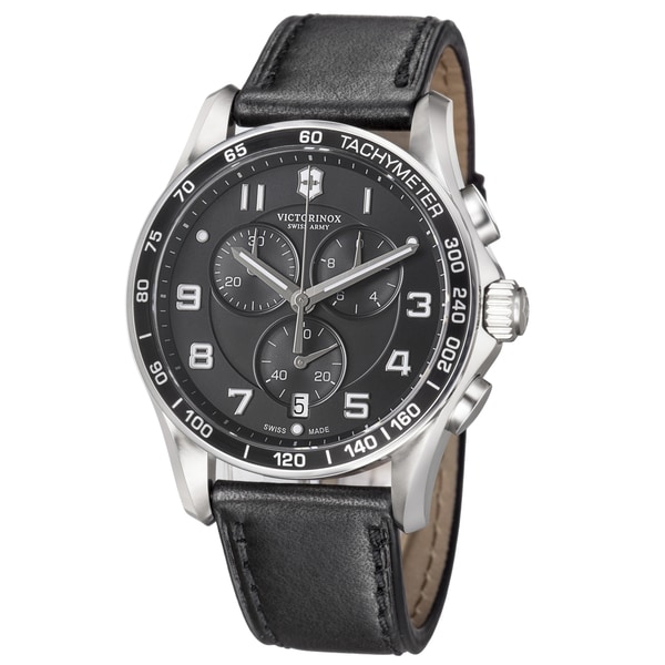 Swiss Army Mens 241616 Chrono Classic Grey Dial Black Leather Strap