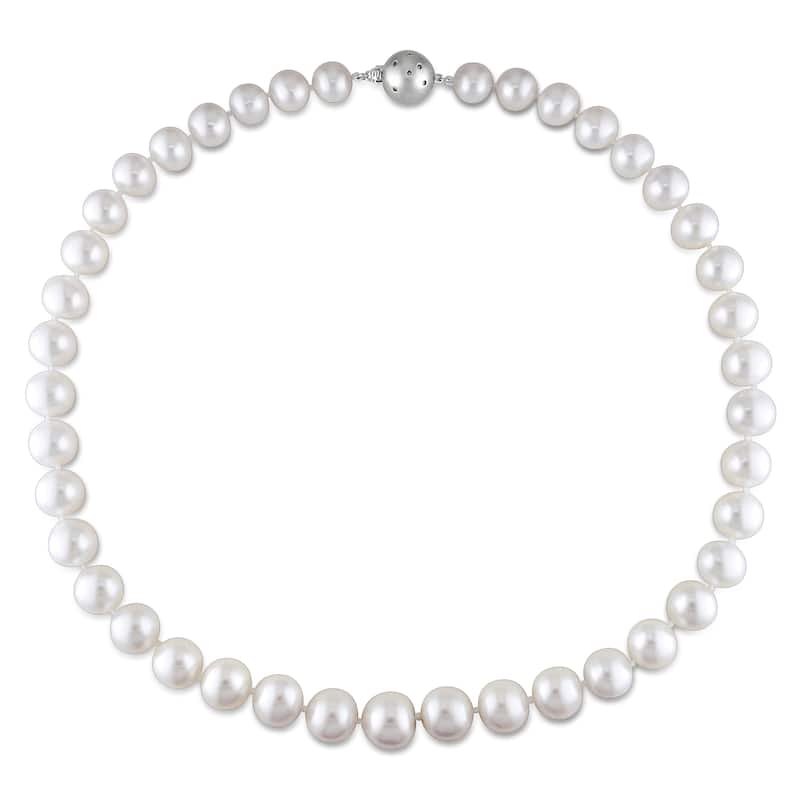 Miadora Signature Collection 14k White Gold South Sea Pearl and Diamond Necklace (9-11 mm)