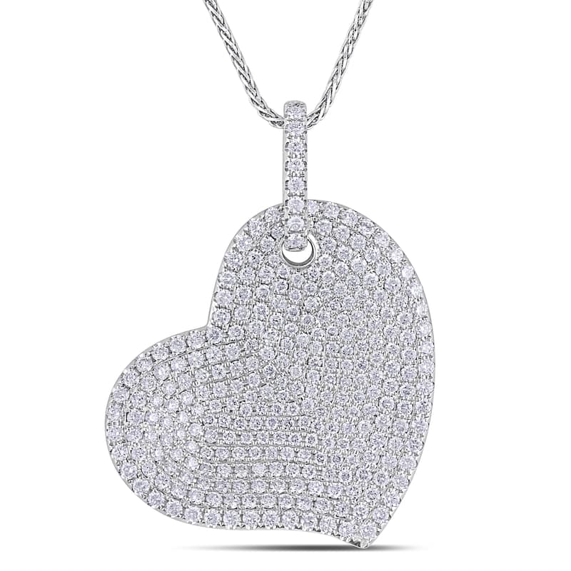 Miadora 14k White Gold 2 1/2ct TDW Pave Diamond Heart Necklace
