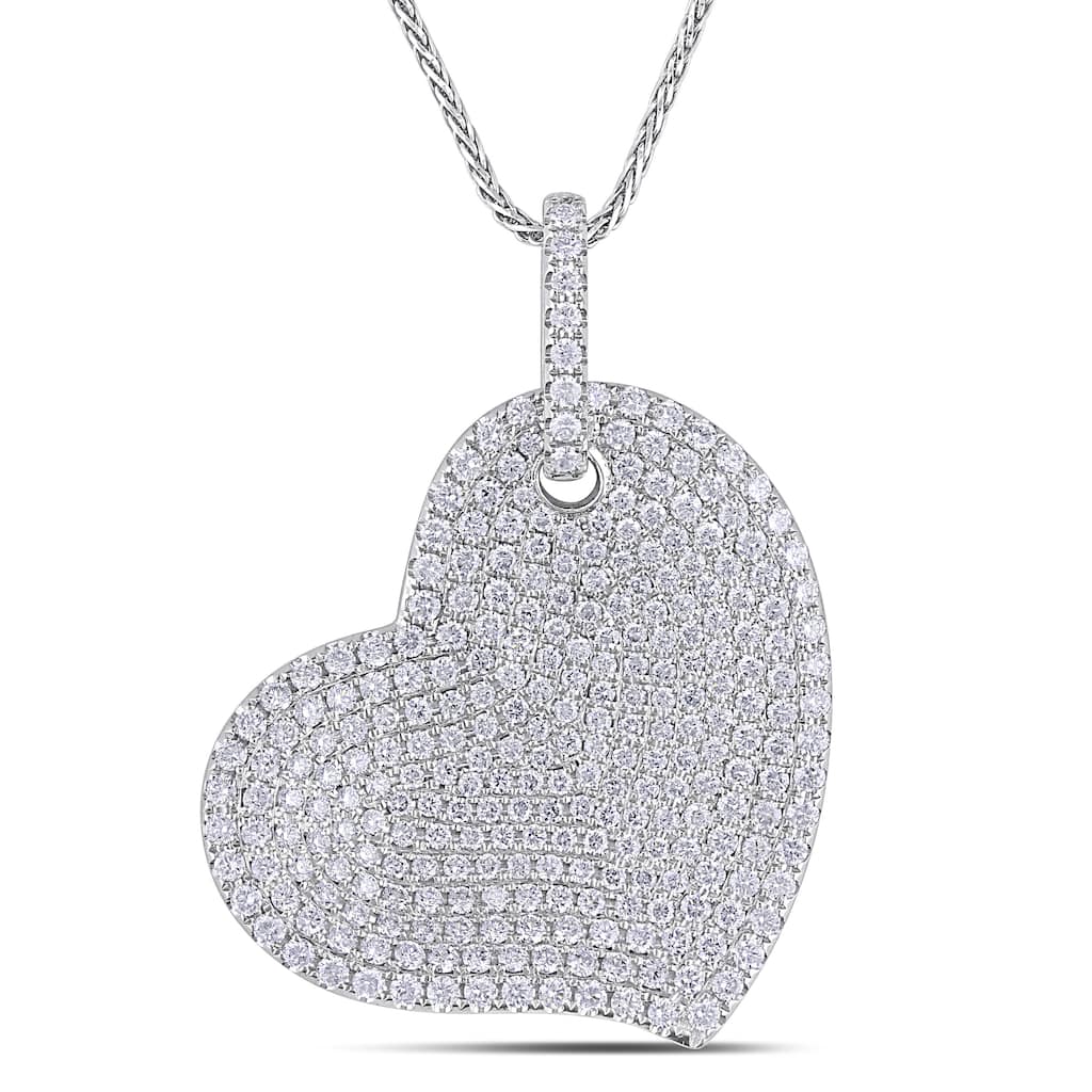 Miadora 14k White Gold 2 1/2ct TDW Pave Diamond Heart Necklace