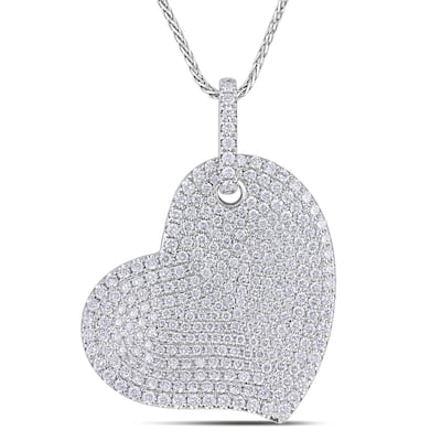 Miadora Signature Collection 14k White Gold 2 1/2ct TDW Pave Diamond Heart Necklace