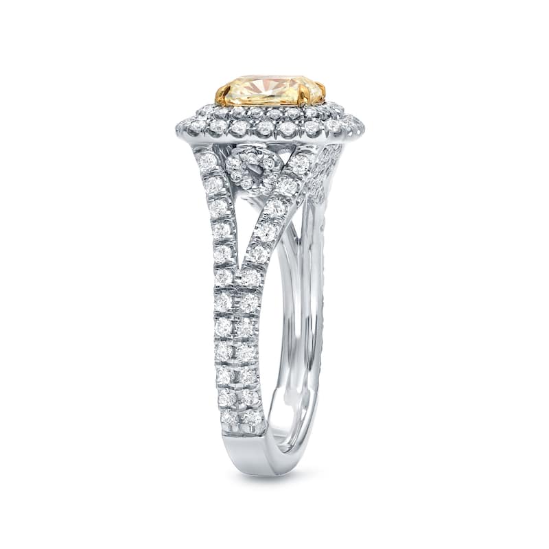 Auriya 2ct TDW Cushion-Cut Fancy Yellow Diamond Halo Engagement Ring 18K Gold Certified