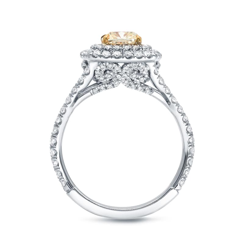 Auriya 2ct TDW Cushion-Cut Fancy Yellow Diamond Halo Engagement Ring 18K Gold Certified