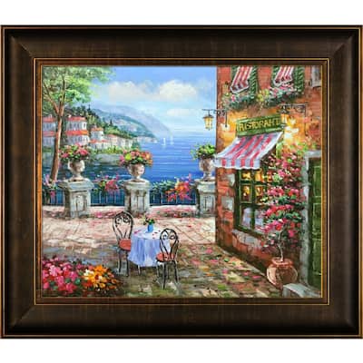 La Pastiche Hand-painted 'Cafe Italy' Framed Canvas Art