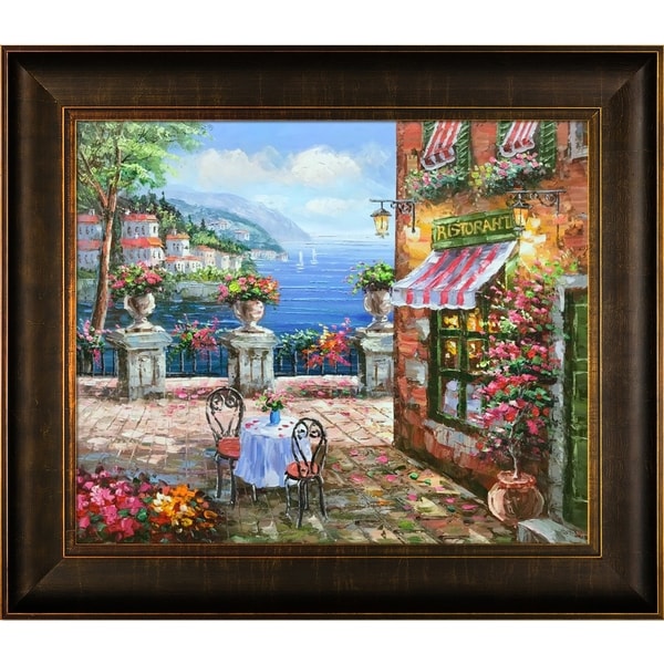 Hand-painted 'Cafe Italy' Framed Canvas Art