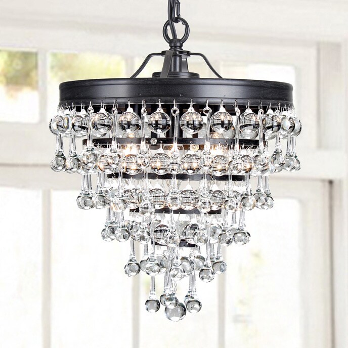 Claudia 3-light Crystal Glass Drop Chandelier in Antique Black Finish (Crystal Glass Drop Chandelier, Antique Bronze) - Chandeliers For Bedrooms by Overstock.com