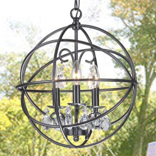 Benita 3-light Antique Black Metal Globe Crystal Chandelier - Bed Bath ...