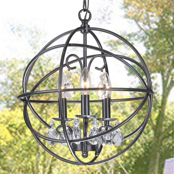 Benita 3-light Antique Black Metal Globe Crystal Chandelier (3-Light, Antique Bronze, Crystal Chandelier) - Chandeliers For Bedrooms by Overstock.com